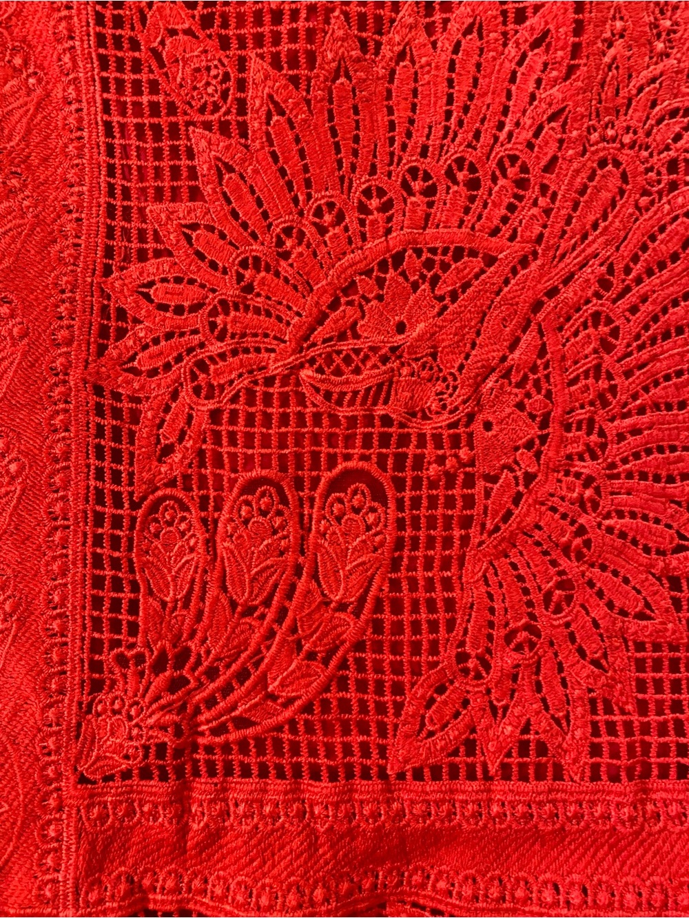 New FARM Rio Toucan Guipure Crochet Red Lace Midi Skirt Medium Cocktail Party - Picture 9 of 16